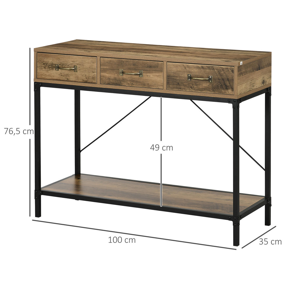 KONSOLENTISCH DE-16801 Hellbraun & Schwarz - Braun, Holzwerkstoff (100/35/76.5cm) - ComfortXL