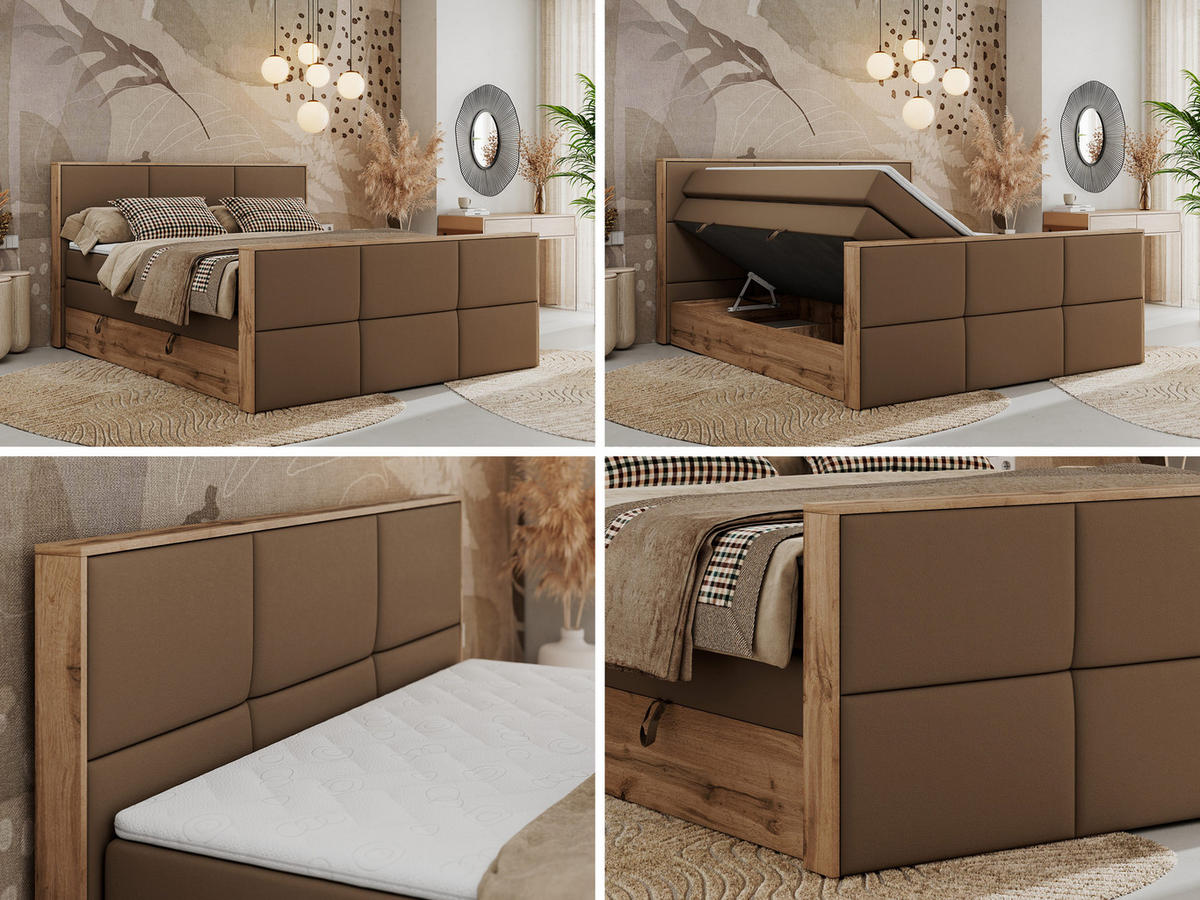 BOXSPRINGBETT ALBERO 2 KING DUO 120/200 Braun Kunstleder - H3 - Braun, Holz/Textil (120/200cm) - MKS