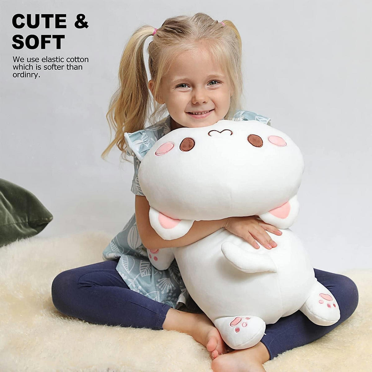 PLÜSCHTIER Katze, Kawaii Kätzchen Plüschkissen in weiß - Weiß, Textil (30/50cm)