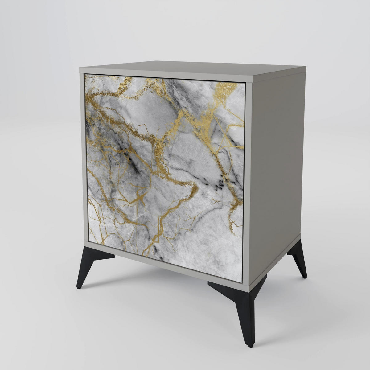 SIDEBOARD TIMELESS GLIDE, Grau, 57,5x42x67,5 cm, Schwarze Metall-Rahmenfüße - Multicolor/Schwarz, Holzwerkstoff/Metall (57.5/67.5/42cm) - SpaceRebels