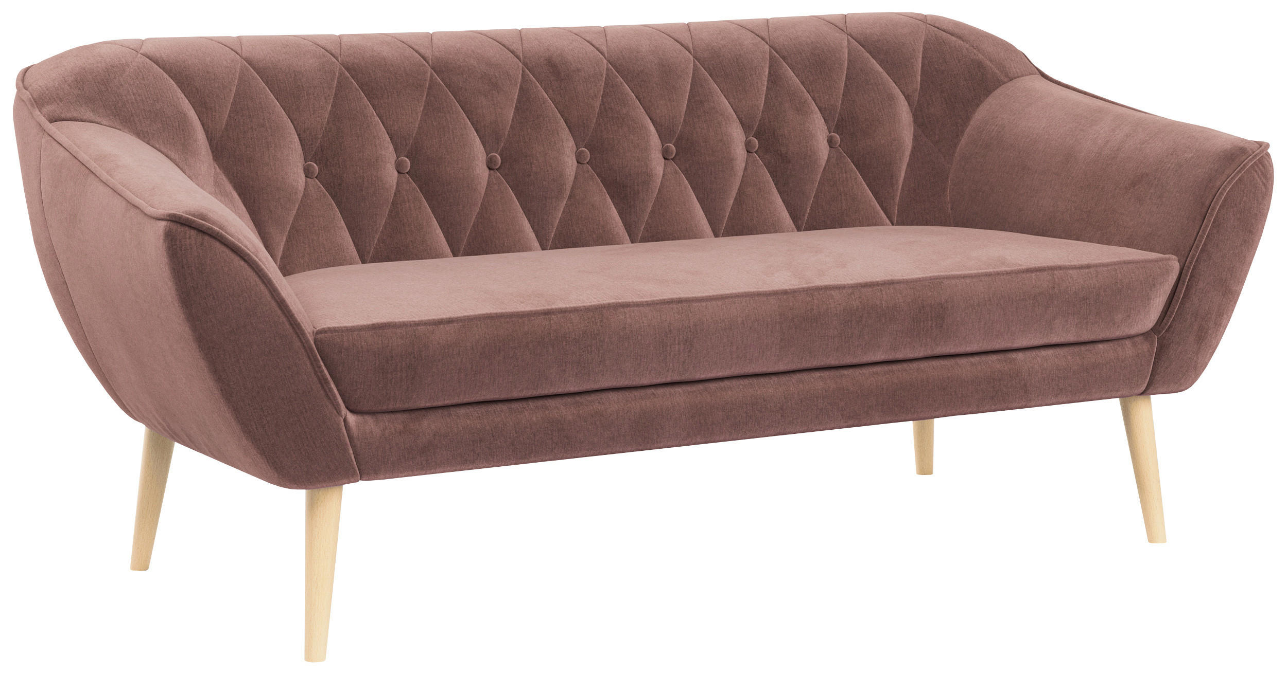 SOFA Pirs 3 Sitzer Velvet Rosa - Rosa/Braun, Holz/Textil (180/75/74cm) - MKS