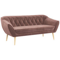 SOFA Pirs 3 Sitzer Velvet Rosa - Rosa/Braun, Holz/Textil (180/75/74cm) - MKS