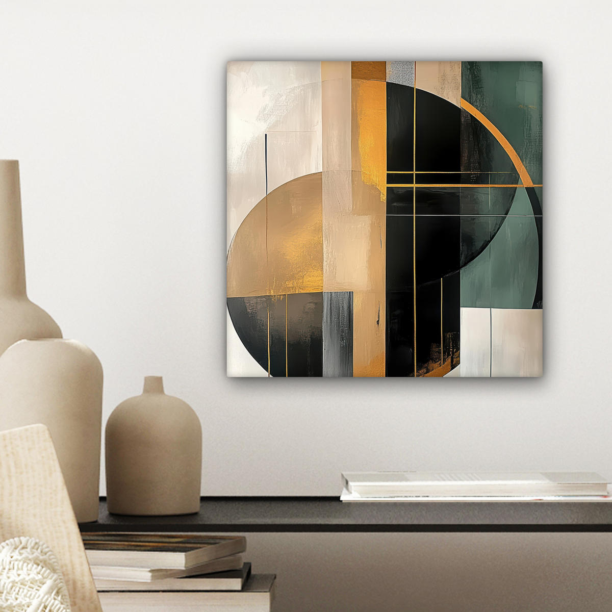 LEINWANDBILD - Abstrakt - Gold - Bronze - Grün - Formen - Modern - 20x20 - Wandbilder - Multicolor, Textil (20/20cm) - MuchoWow