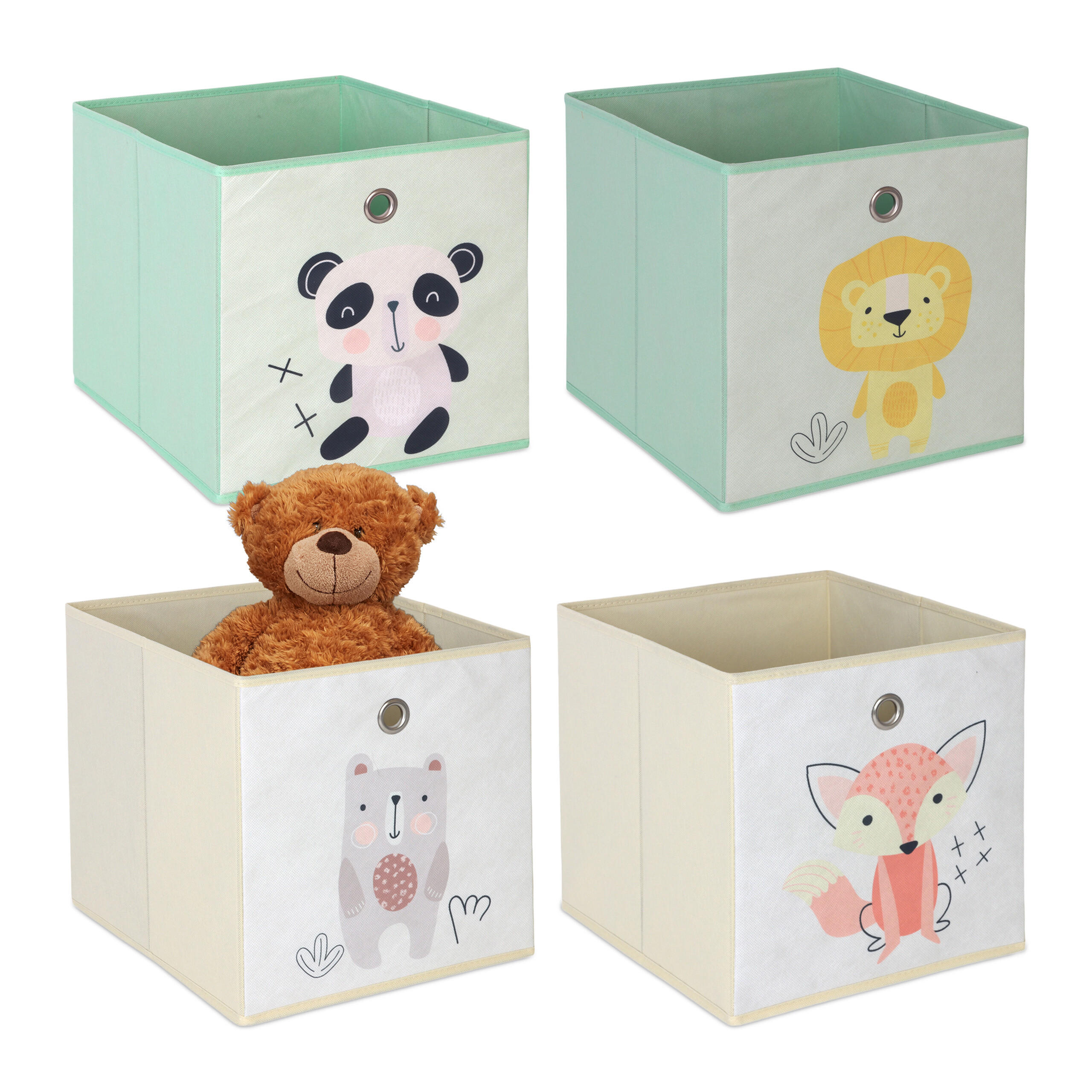 4xKINDERAUFBEWAHRUNGSBOXEN - Multicolor, Wellpappe/Textil (30/30cm) - Relaxdays