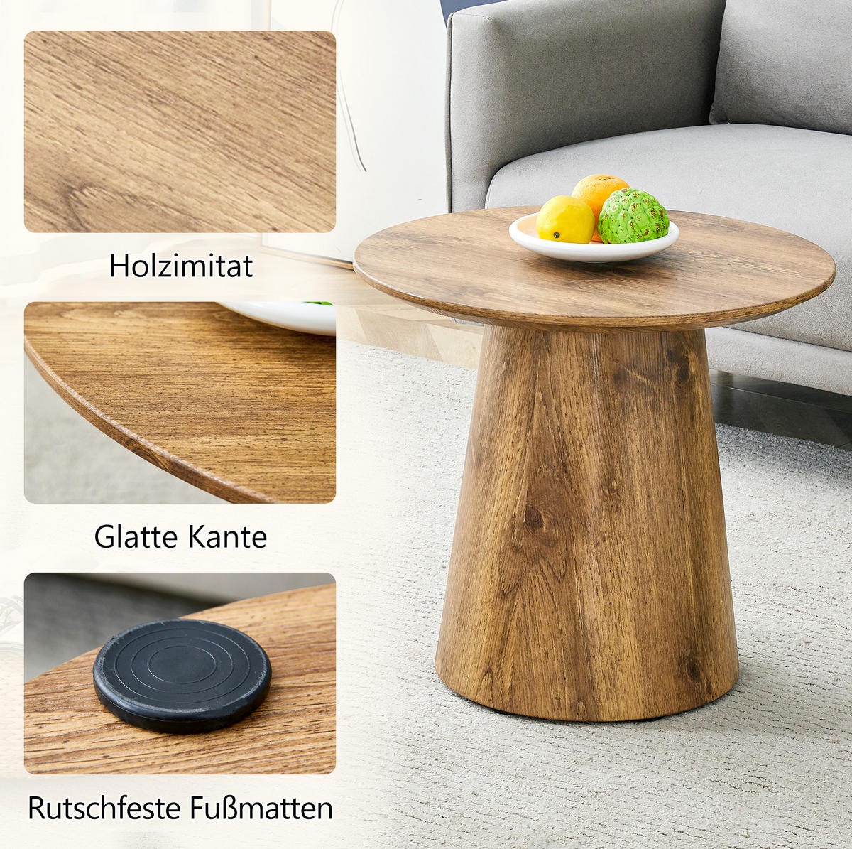 ODKLÁDACÍ stolek z MDF, průměr 50 cm dřevěná barva - přírodní, kompozitní dřevo (50/50/48cm) - BEAOK