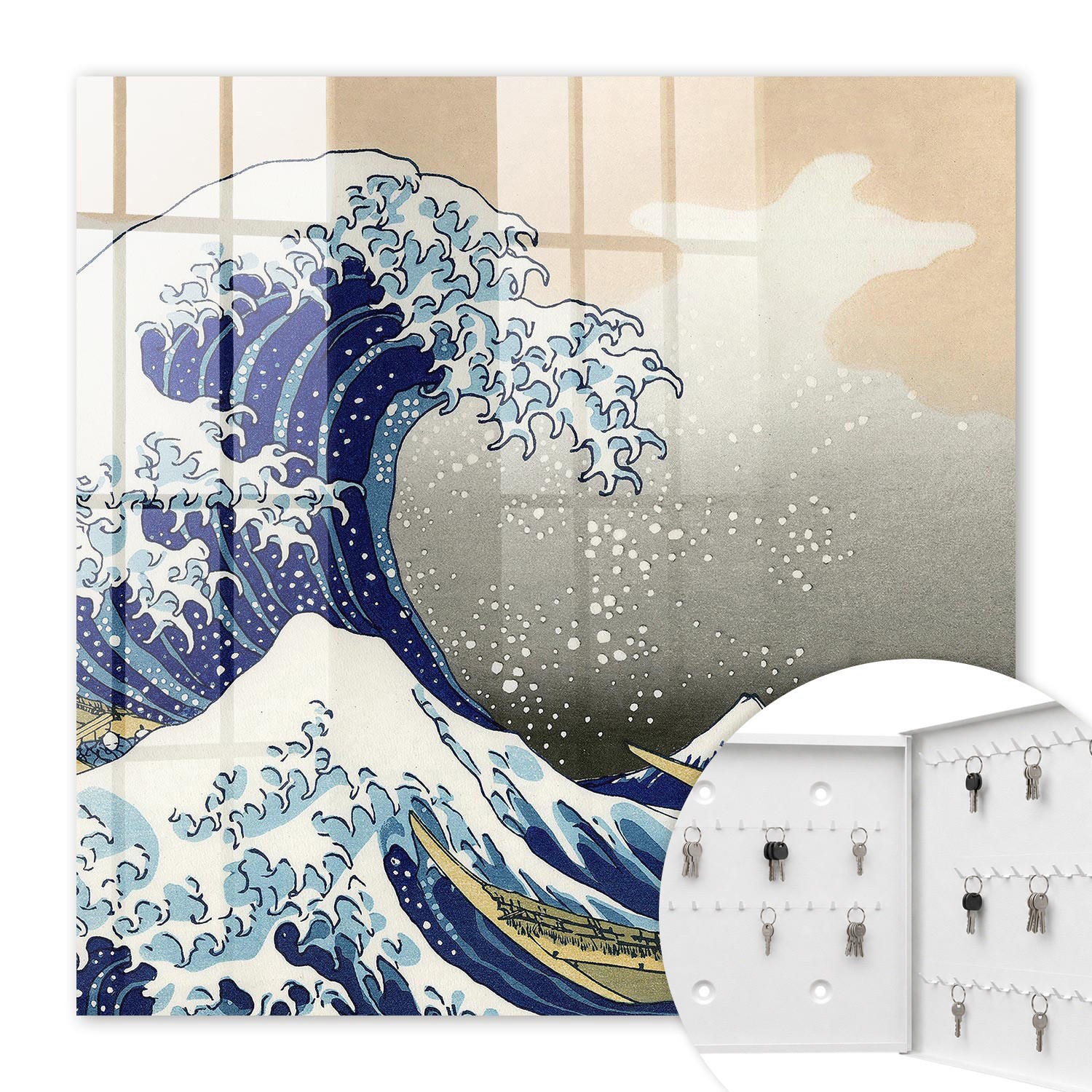 SCHLÜSSELBOX Weiß 30x30 cm – Türöffnung nach rechts - Die große Welle - Blau, Metall (30/30/5cm) - TULUP