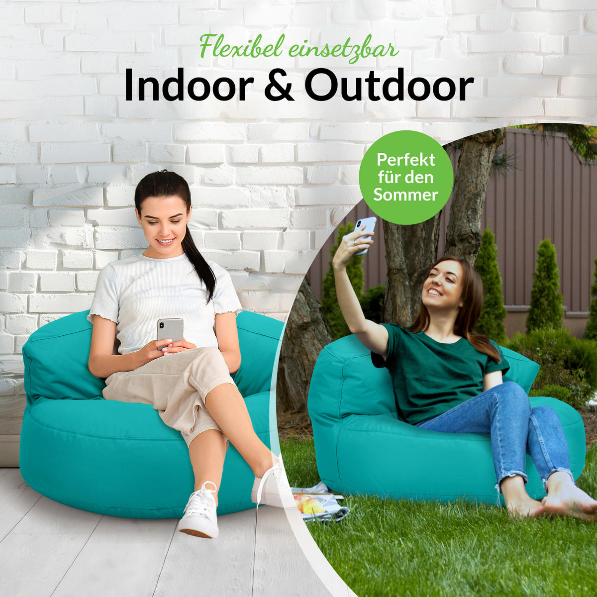 INDOOR OUTDOOR SITZSACK Lounge Sofa - Türkis, Textil (90/50/50cm) - Green Bean