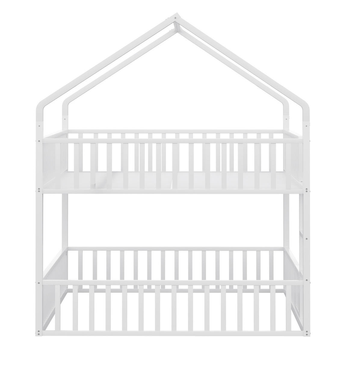 ETAGENBETT 90/140/200 cm in Weiß aus Metall mit Hausrahmen und Leiter - Weiß, Metall (140/200cm) - OKMYHOME
