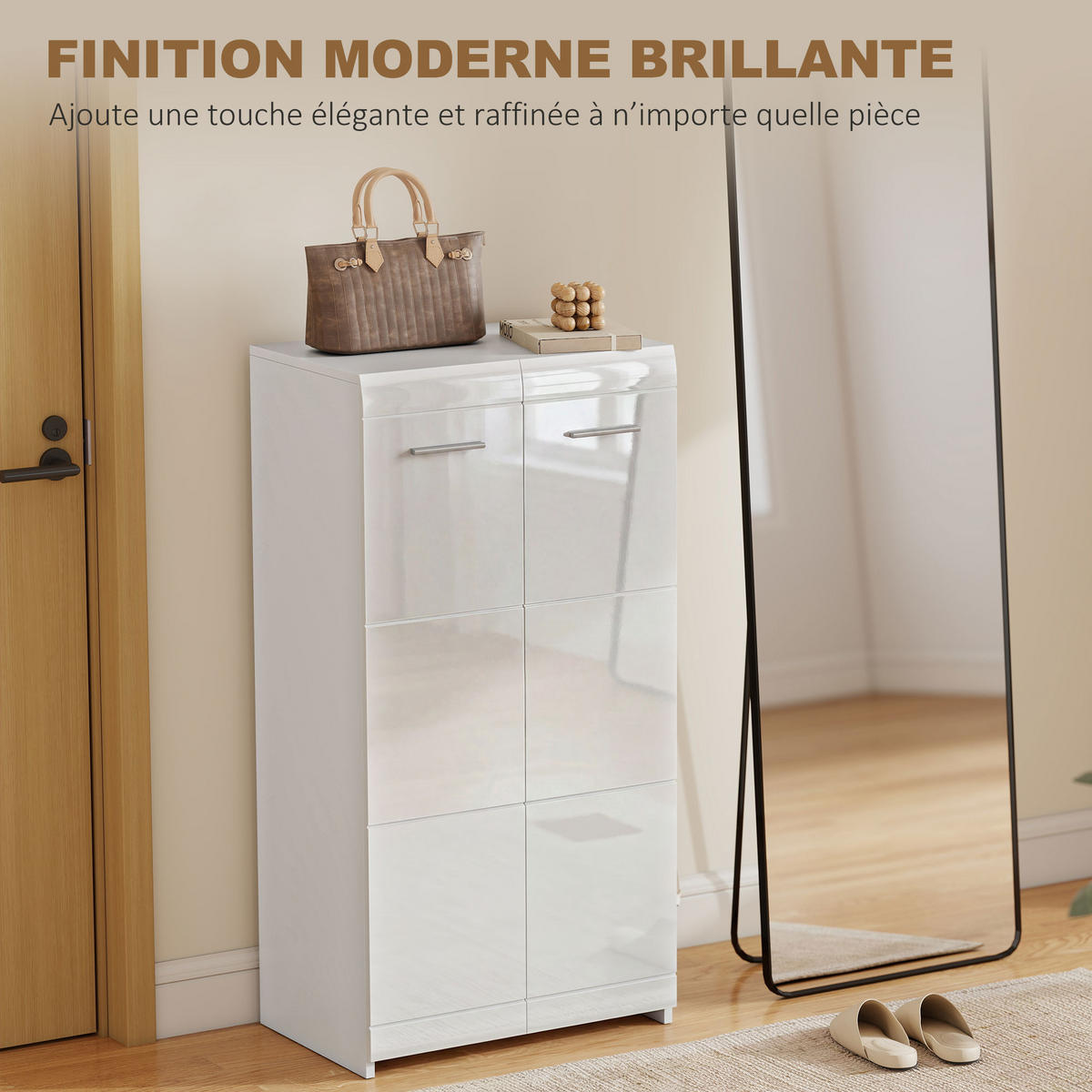 SCHUHSCHRANK DE-15094 5 Ebenen, für 10 Paar Schuhe Weiß - Weiß Hochglanz, Holzwerkstoff (55/108/36cm) - ComfortXL