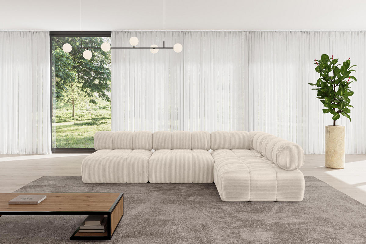 ECKSOFA modulares Sofa Samaro-L2 - 285x190x70 cm Beige Cord - Beige, Holzwerkstoff/Textil (285/190cm) - ALTDECOR