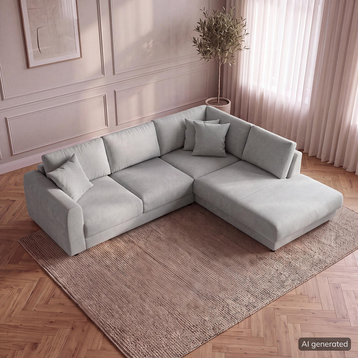 ECKSOFA mit Ottomane - Schwarz/Grau, Holz/Kunststoff (267/254cm) - home24