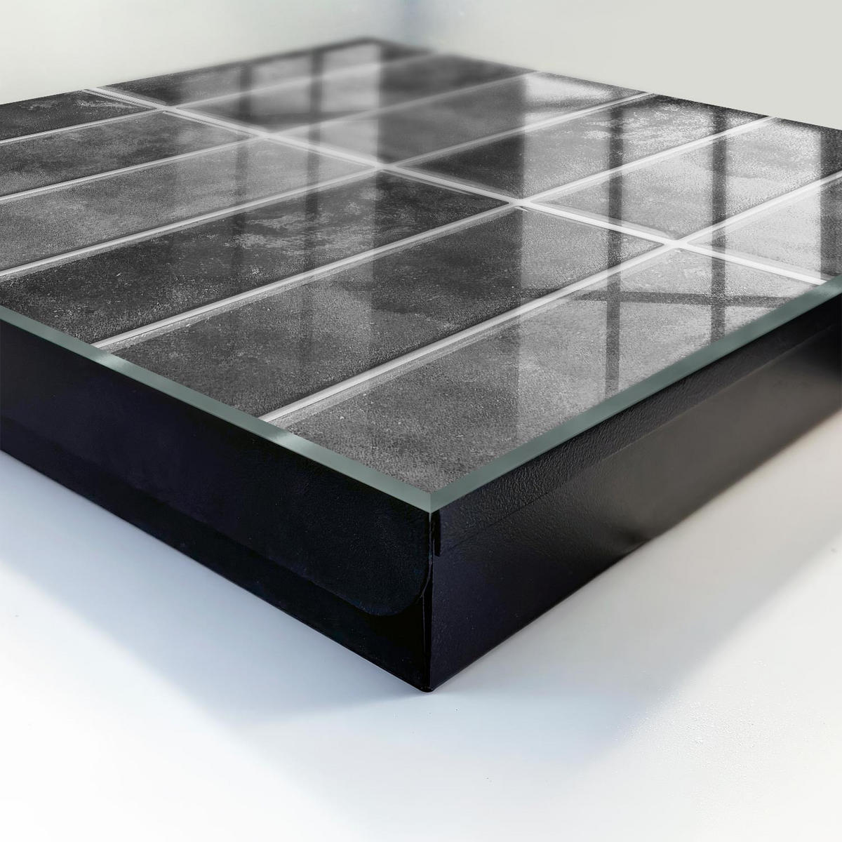 SCHLÜSSELBOX Schwarz 30x30 cm- Türöffnung nach rechts - Graue Fliesen - Grau, Metall (30/30/5cm) - TULUP