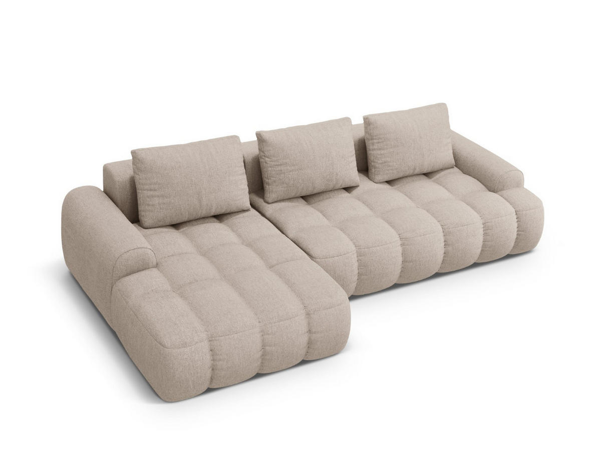 AUSKLAPPBARES-ECKSOFA links mit Container Linz aus strukturiertem Stoff sandfarben 3 Sitzplätze - Sandfarben, Textil (142/275cm) - Cosmopolitan Design