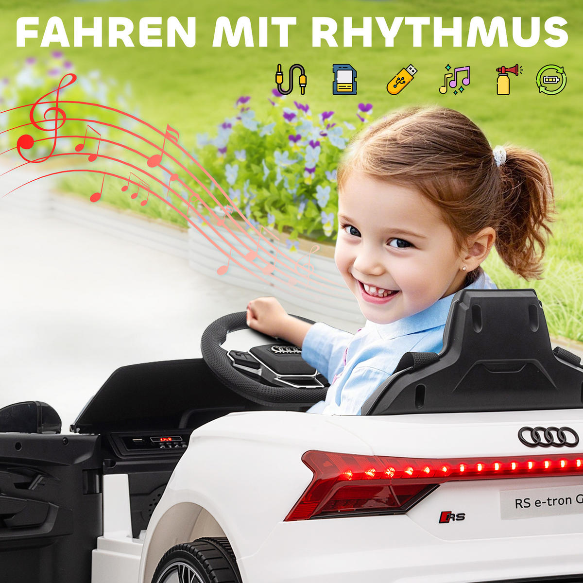 KINDER ELEKTROAUTO, Schwarz/Rot/Weiß, Kunststoff+ Eisen - Weiß, Metall (103/58/41cm) - HOMCOM