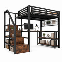 HOCHBETT 140/200 mit LED USB Type-C und Schreibtisch in Schwarz - Schwarz, Holzwerkstoff/Metall (140/200cm) - EVRYAE