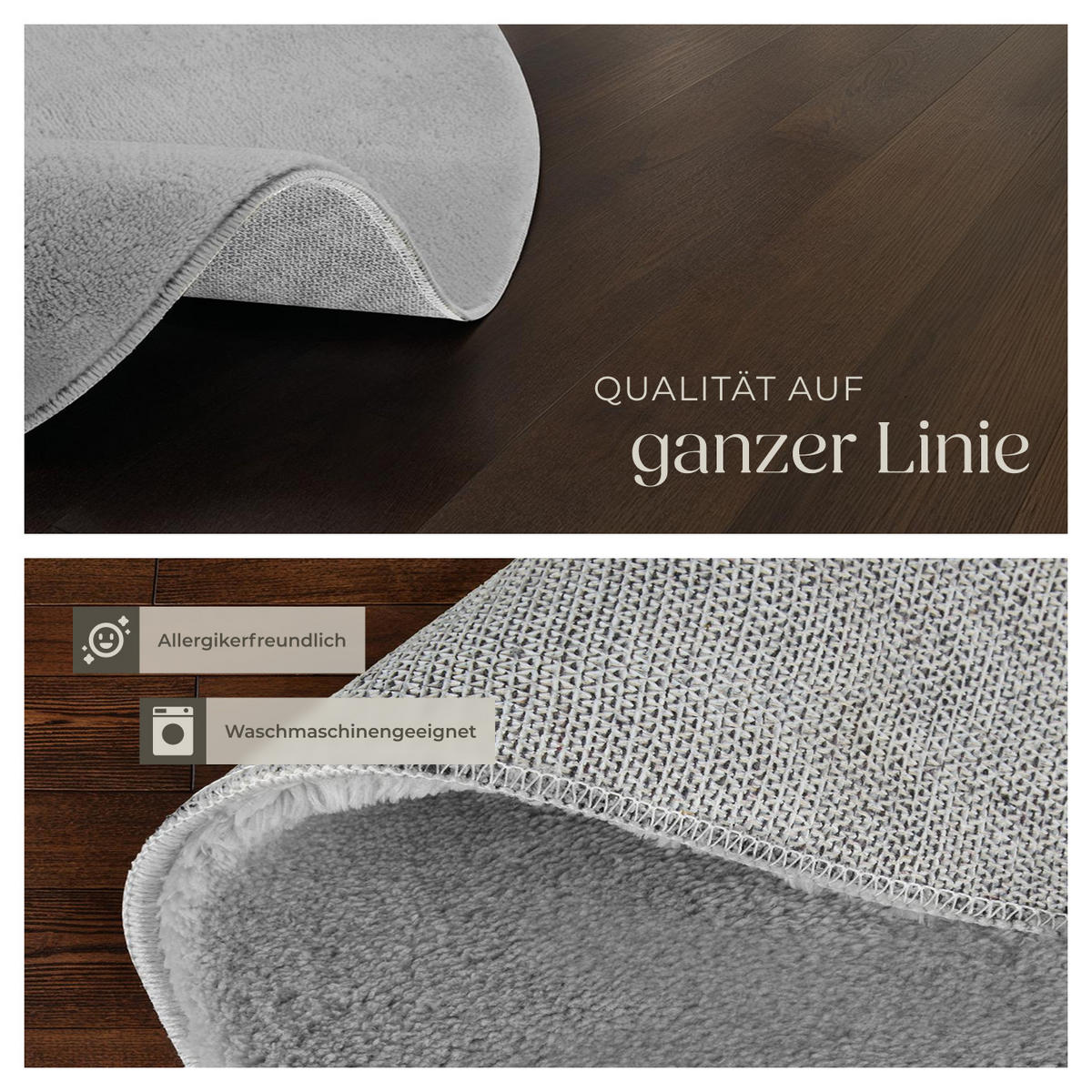 KURZFLORTEPPICH Soft Zone,rutschfeste Unterseite,grau - Grau, Kunststoff (120/120cm) - tectake