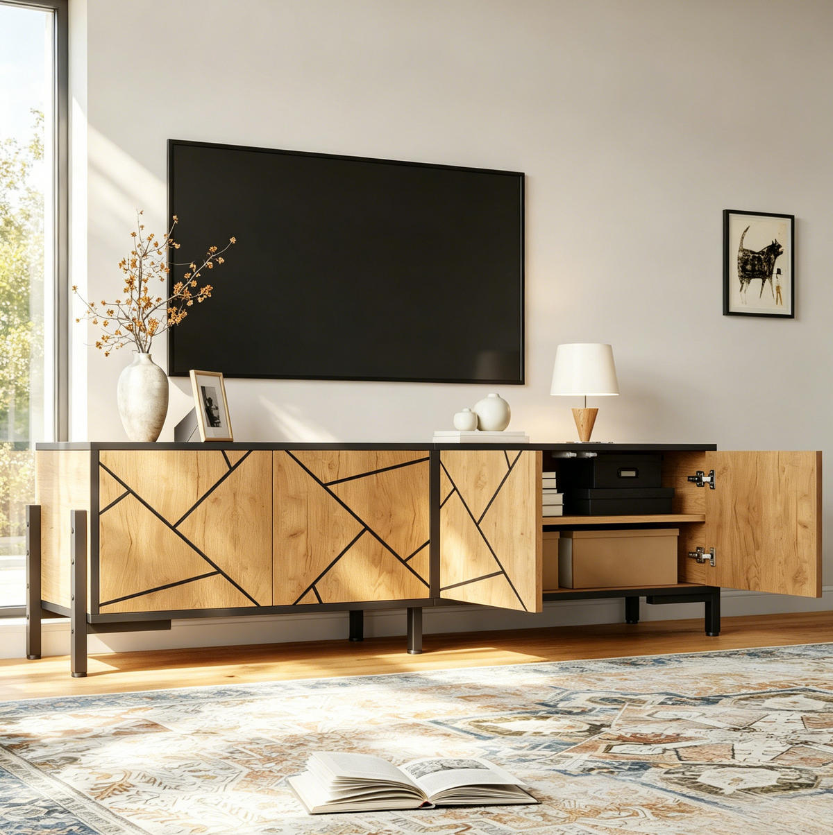 TV-ELEMENT mit 4 Türen 153 x 40 x 50 cm Naturholz/Schwarz - Braun, Holzwerkstoff (40/50/153cm) - Beauniv
