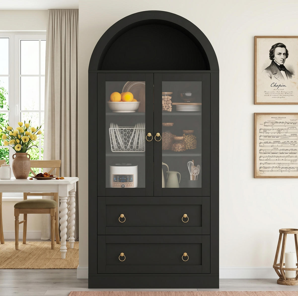 VITRINENSCHRANK aus Spanplatte 80x36x170 cm Schwarz mit Glastüren und Schubladen - Schwarz, Holzwerkstoff (80/170/36cm) - IVMEU