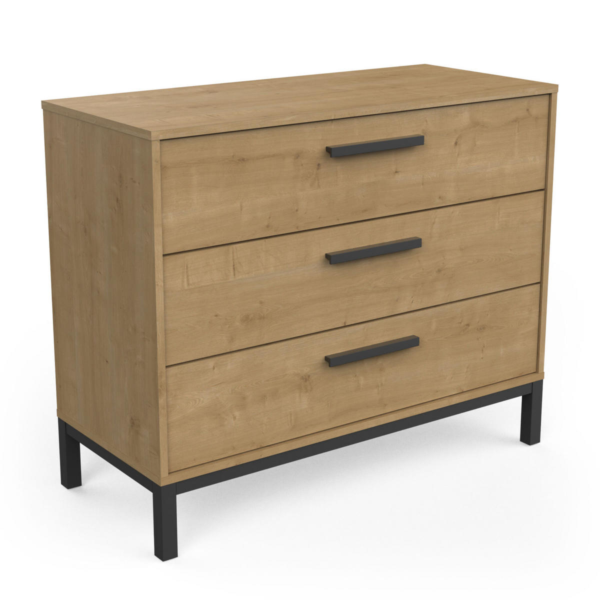 KOMMODE mit 3 Schubladen, in einem Dekor aus Eiche und mattem Schwarz Craft - L90,7 cm - Beige/Schwarz, Holz (91/75/40cm) - Demeyere