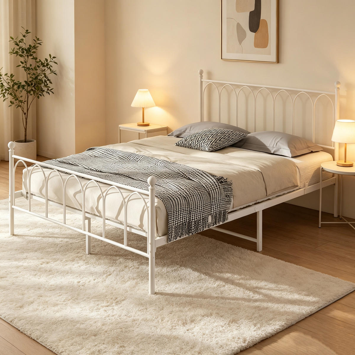 METALLBETT 140/200 cm in Weiß mit Lattenrost und Metallgestell - Weiß, Metall (140/200cm) - CHICFURN