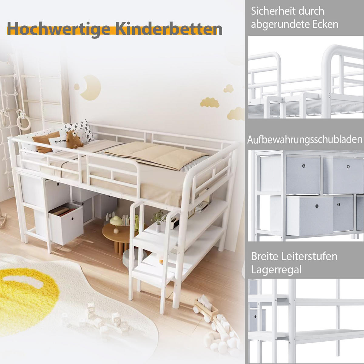 HOCHBETT 90/200 cm Weiß aus Metall mit Stauraum - Weiß, Metall (90/200cm) - OKMYHOME