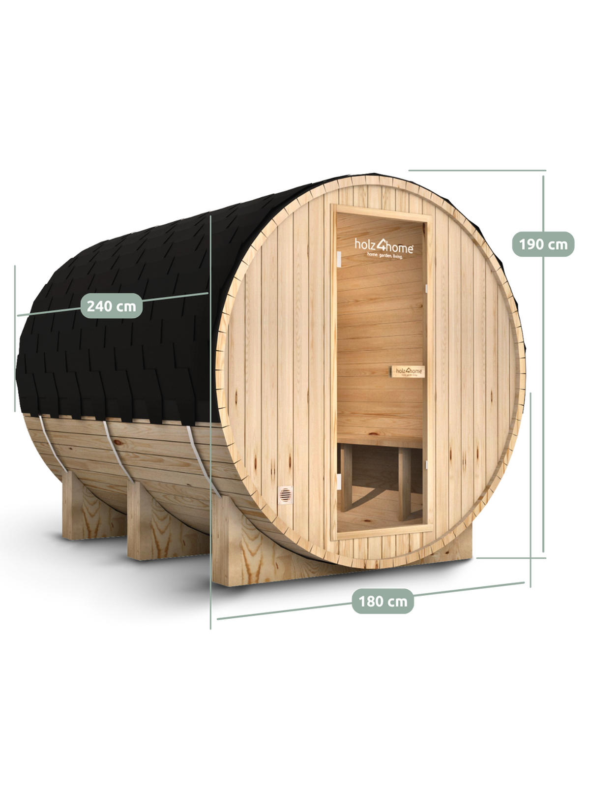 FASSAUNA L Outdoorsauna für 6 Personen inkl. 8 kW Elektroofen - Naturfarben, Holz (180/190/240cm) - holz4home