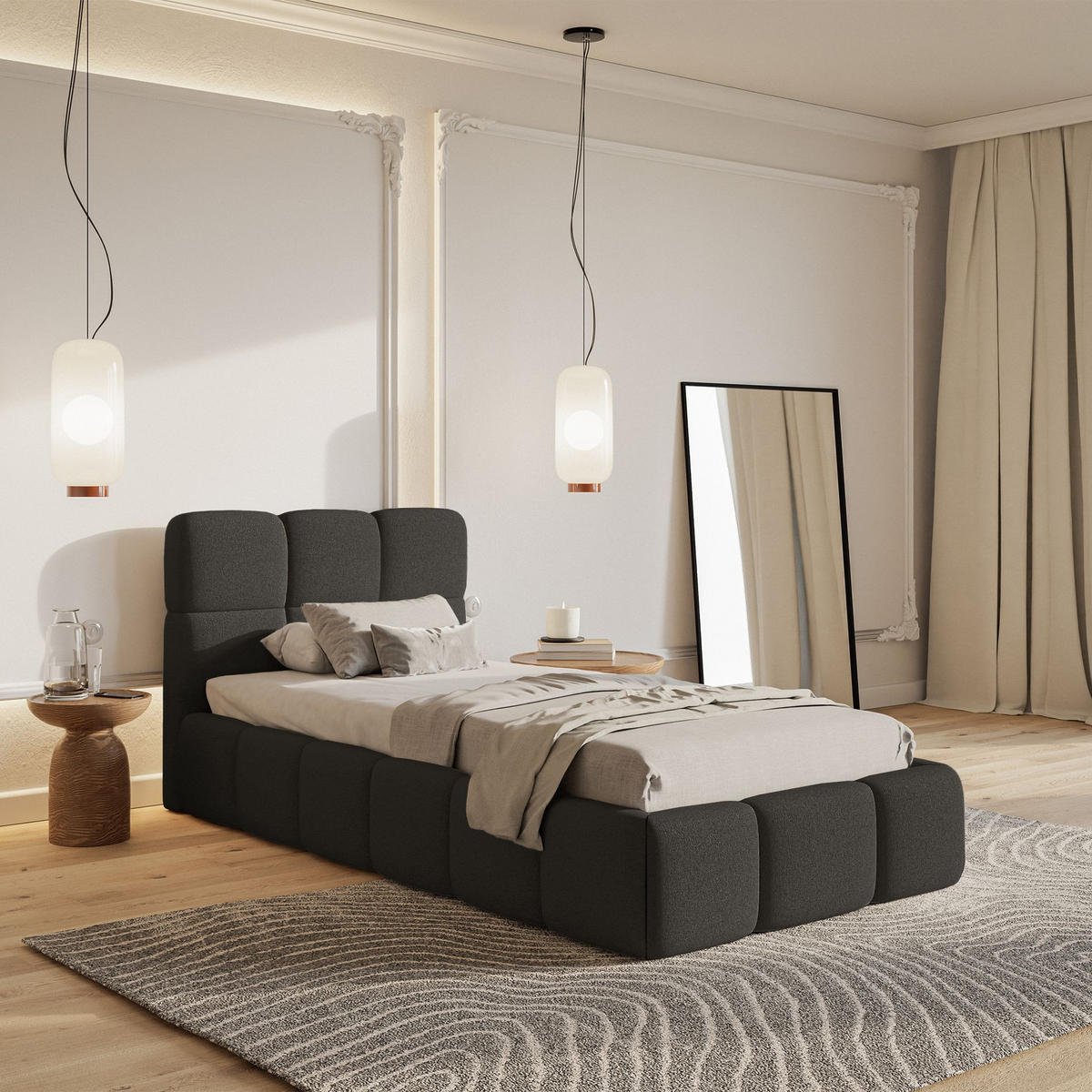 POLSTERBETT Cloudy Graphit Chenille, Bettkasten & Lattenrost, 90x200 cm - Schwarz/Graphitfarben, Kunststoff/Textil (90/200cm) - Selsey