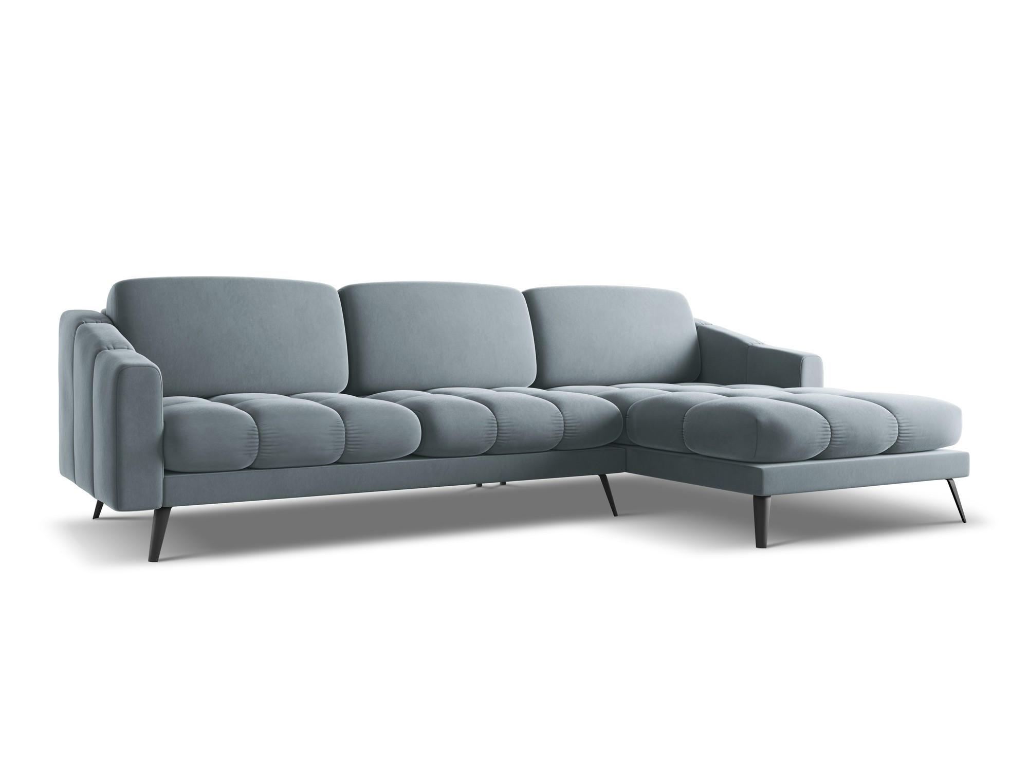 ECKSOFA Rechts Samt Stoff Blau - Blau/Schwarz, Textil/Metall (264/160cm) - Makamii