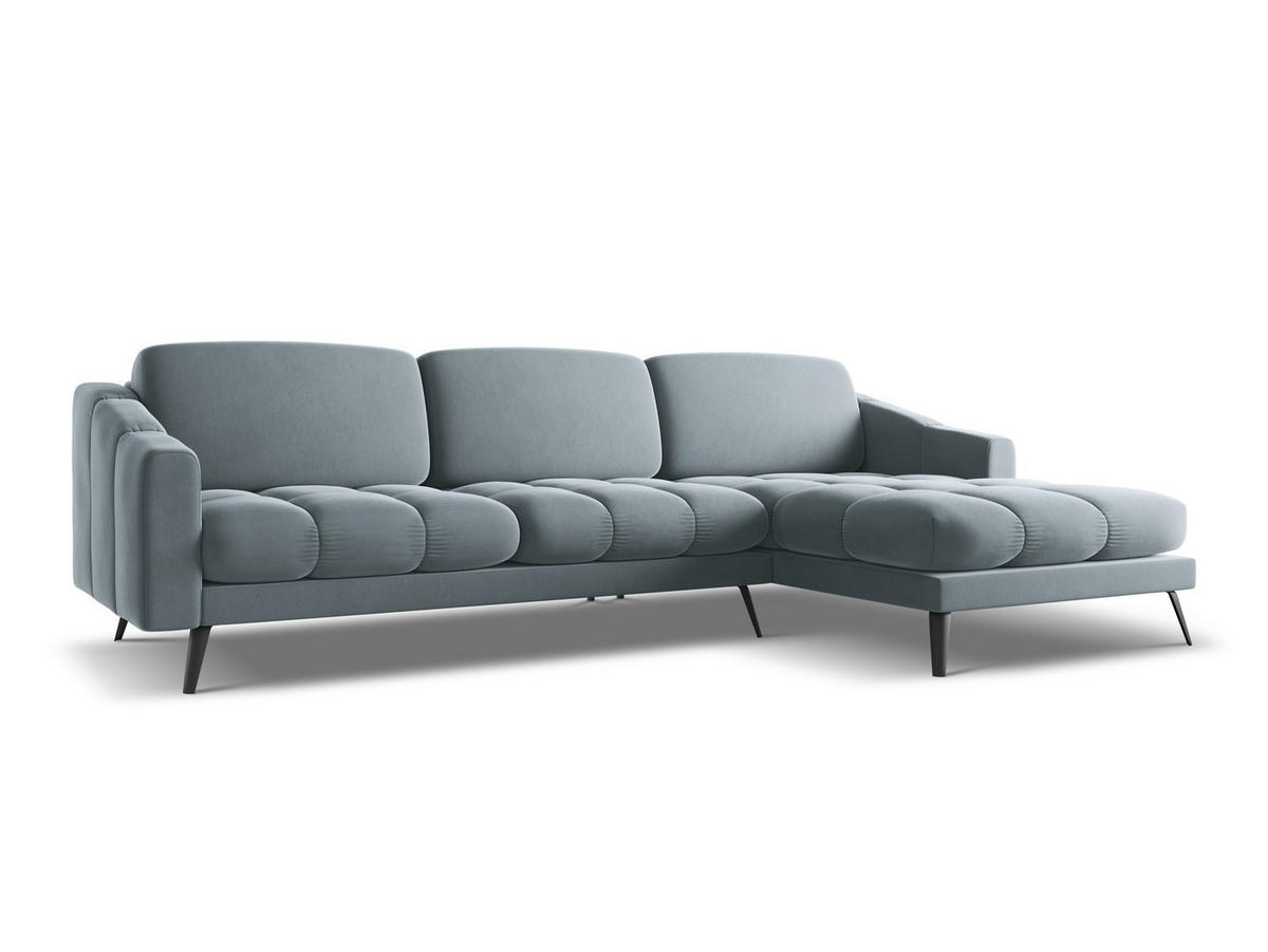 ECKSOFA Rechts Samt Stoff Blau - Blau/Schwarz, Textil/Metall (264/160cm) - Makamii