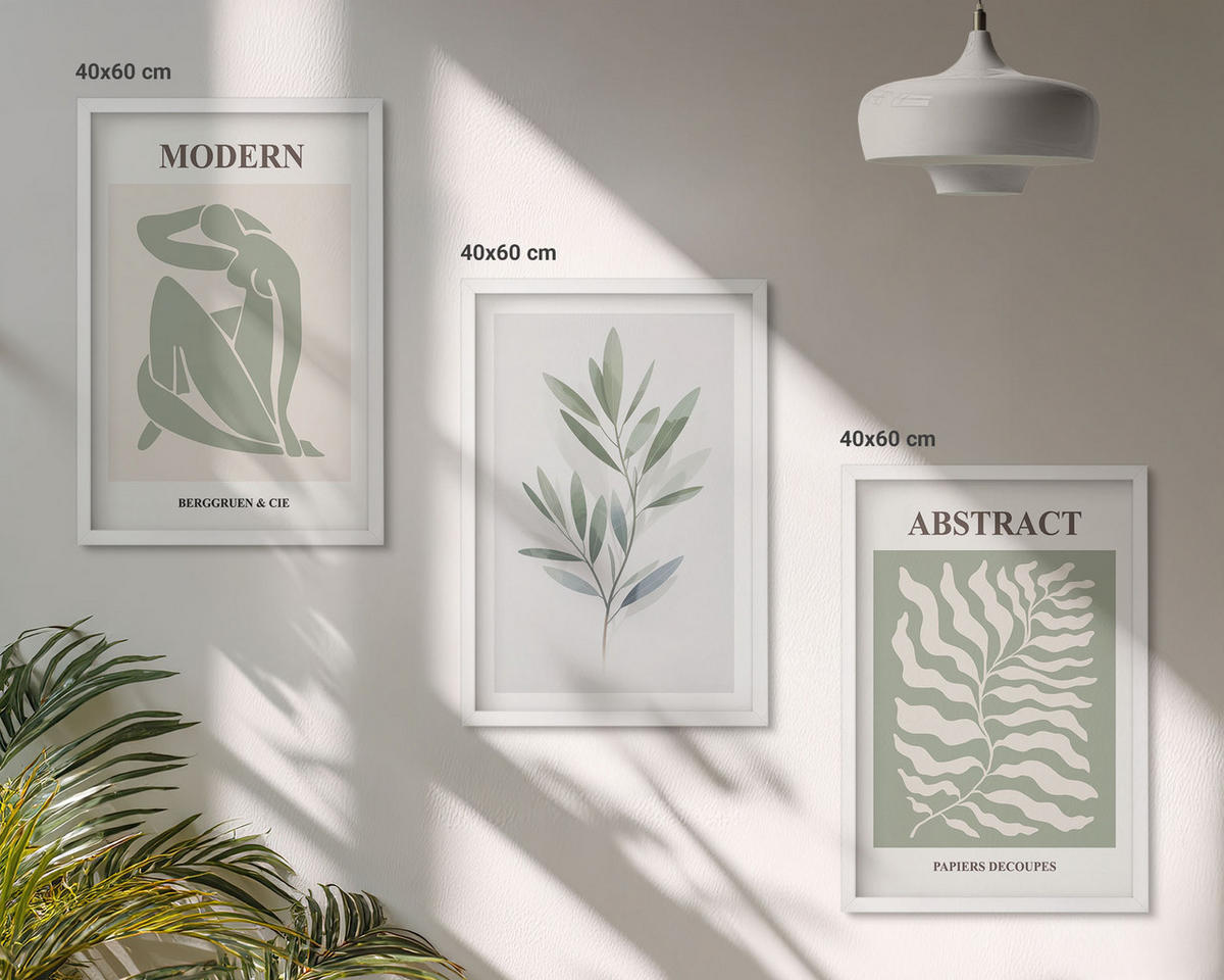 BILDER SET 3er Set - 40x60 cm Weißer Rahmen - Matisse Aquarell Boho-Design - Weiß, Kunststoff (40/60cm) - TULUP