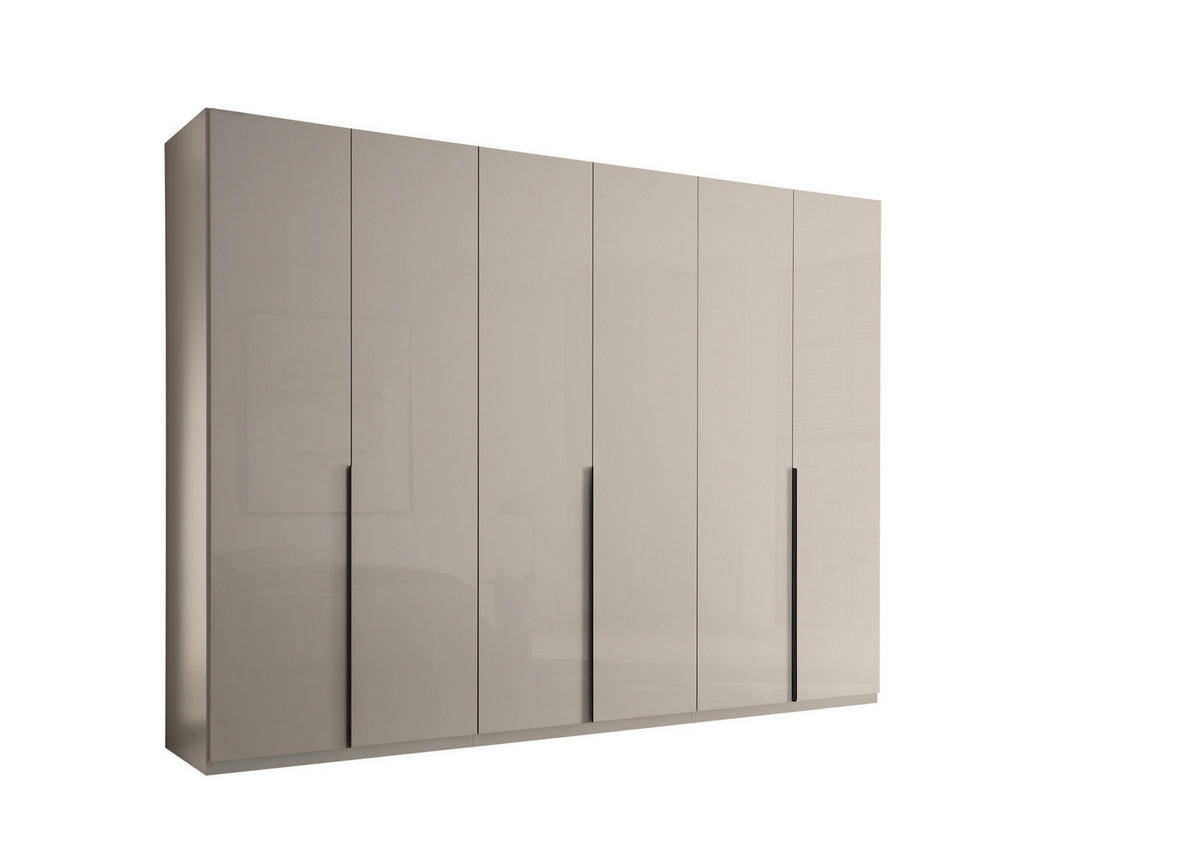 KLEIDERSCHRANK Luxus in Kashmir 302 x 225 x 58 cm (BxHxT), Hochglanz, 6 Türen – Drehtürenschrank mit Hoteleinteilung und Schubkästen - Beige, Holzwerkstoff (302/225/58cm)