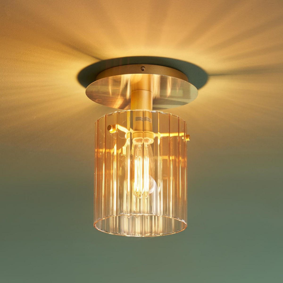 DECKENLEUCHTE Elyora, Bernstein und Gold, 27.5cm - Bernsteinfarben, Glas (27.5/18/27.5cm) - KOSILUM