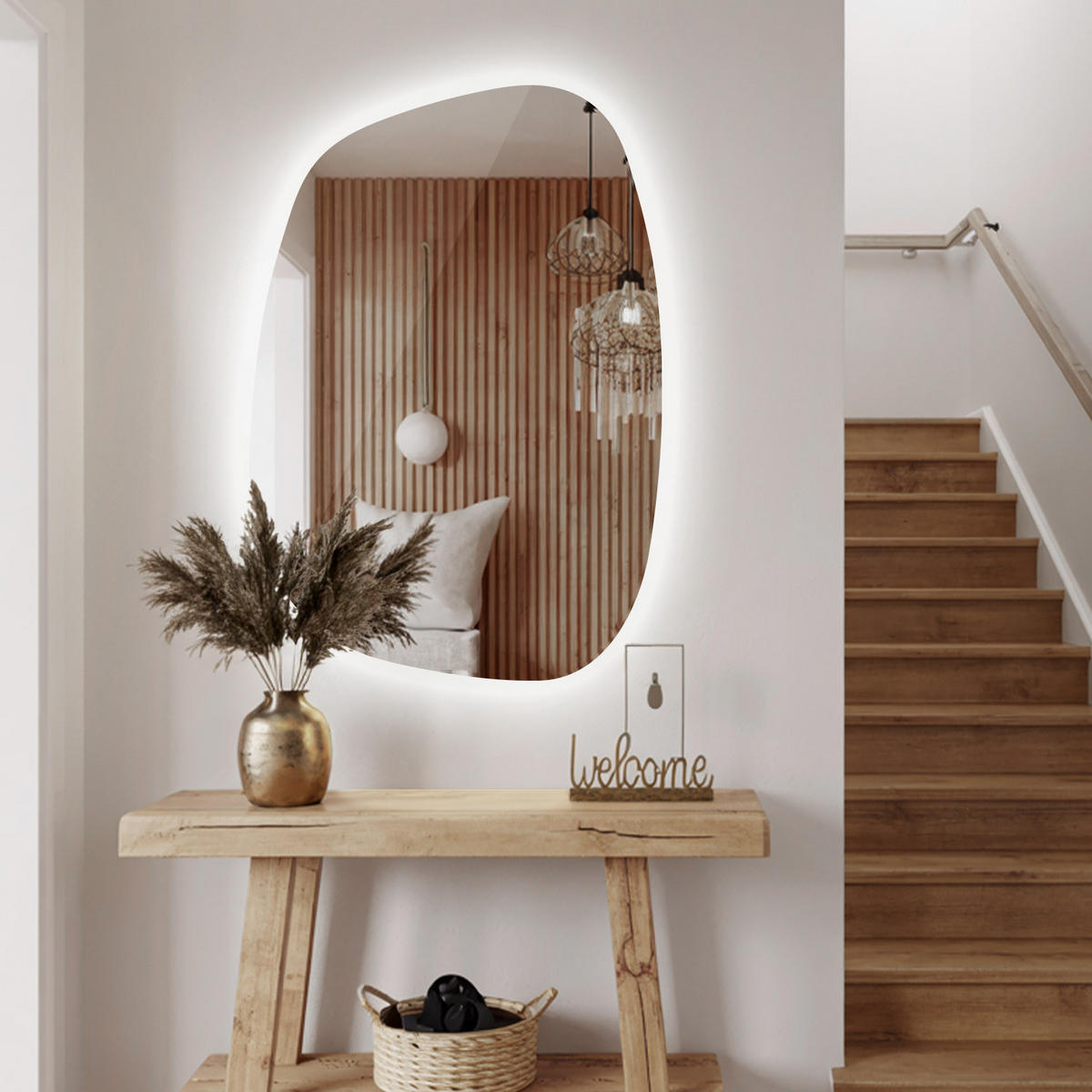 LED SPIEGEL 90,9 x 66 cm Unregelmäßige Form Kaltweiß 6500K - Transparent, Glas (90.9/66/0.4cm) - TULUP