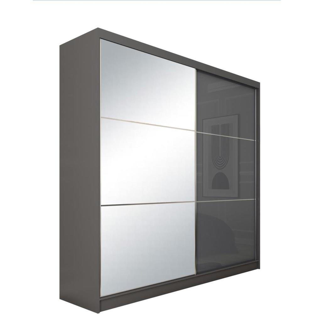 SCHWEBETÜRENSCHRANK Viva 200/216/61 graphit mit Spiegel und Schubladen - Graphitfarben, Holzwerkstoff (200/216/61cm) - Beautysofa