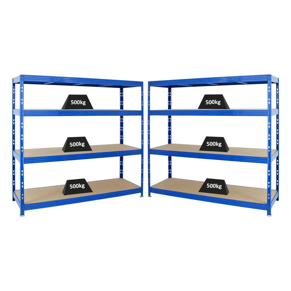 SCHWERLASTREGAL Rhino 2er-Set mit 2x 180x160x60 cm 4 Spanplatten-Ebenen 8mm Fachlast 500 kg Blau - Blau, Metall (320/180/60cm) - PROREGAL