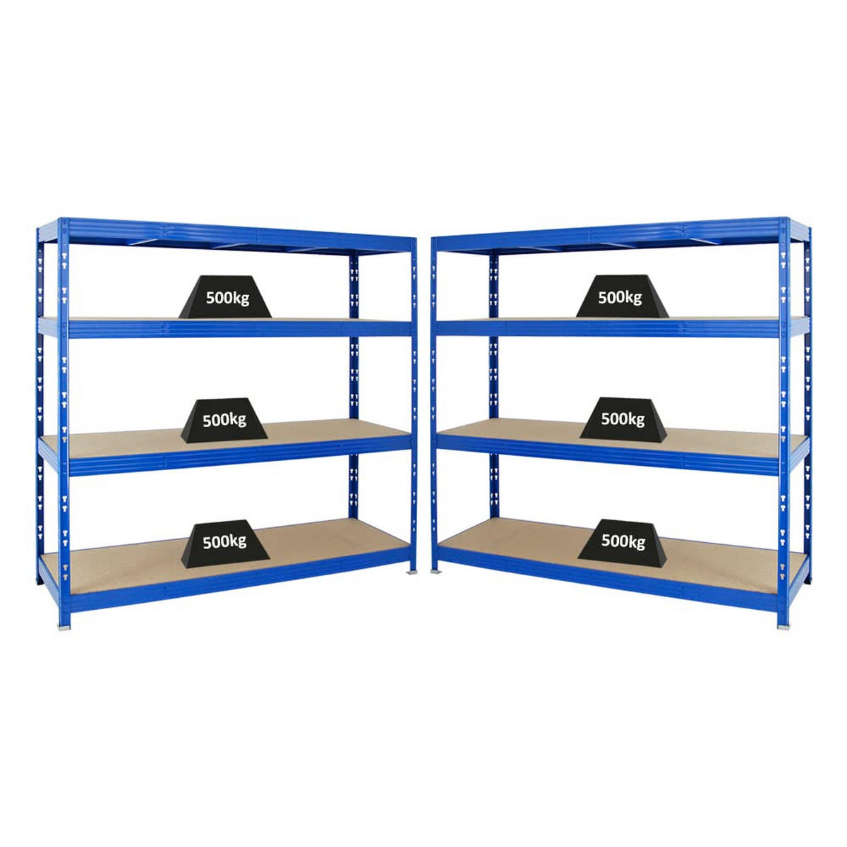 SCHWERLASTREGAL Rhino 2er-Set mit 2x 180x160x60 cm 4 Spanplatten-Ebenen 8mm Fachlast 500 kg Blau - Blau, Metall (320/180/60cm) - PROREGAL