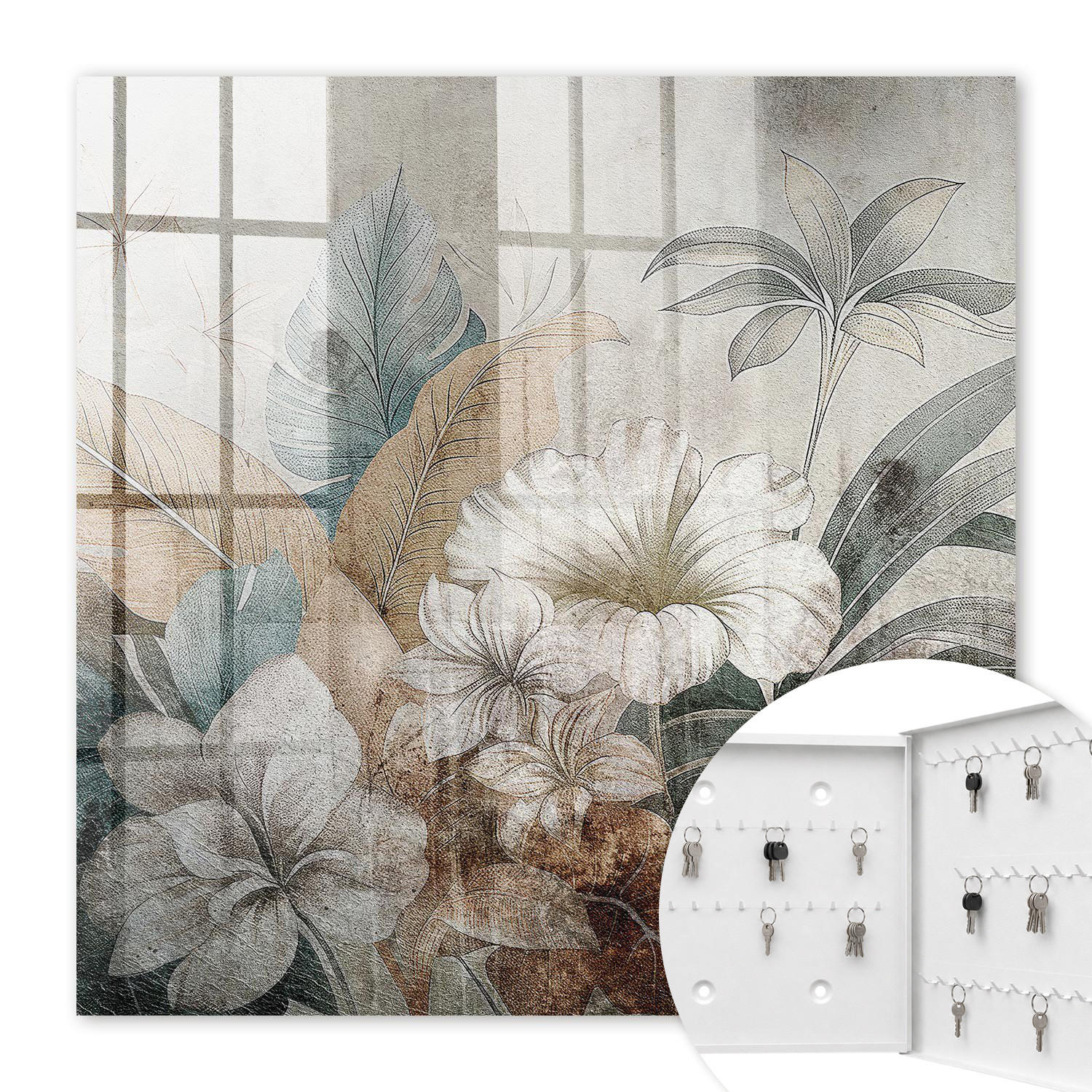 SCHLÜSSELBOX Weiß 30x30 cm – Türöffnung nach rechts - Blumen Natur - Beige, Metall (30/30/5cm) - TULUP