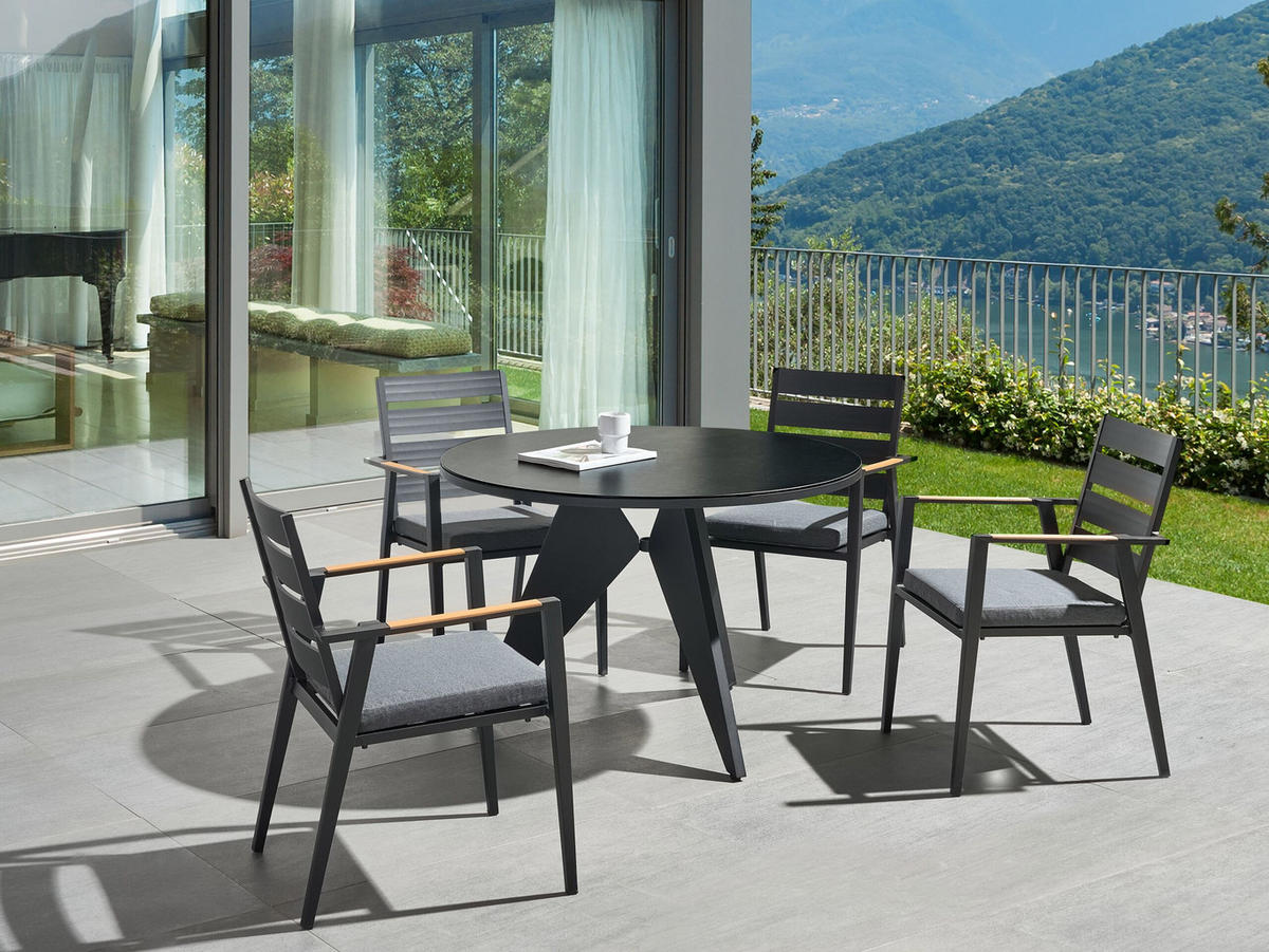 GARTENTISCH Glas Schwarz Olmetto - Schwarz, Metall (110/110/74cm) - Beliani