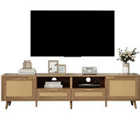 TV-SCHRANK in Eiche mit Rattan-Details, 2 Türen und 2 Schubladen 200/37/49 cm - Eichefarben, Holzwerkstoff (200/49/37cm) - Redom