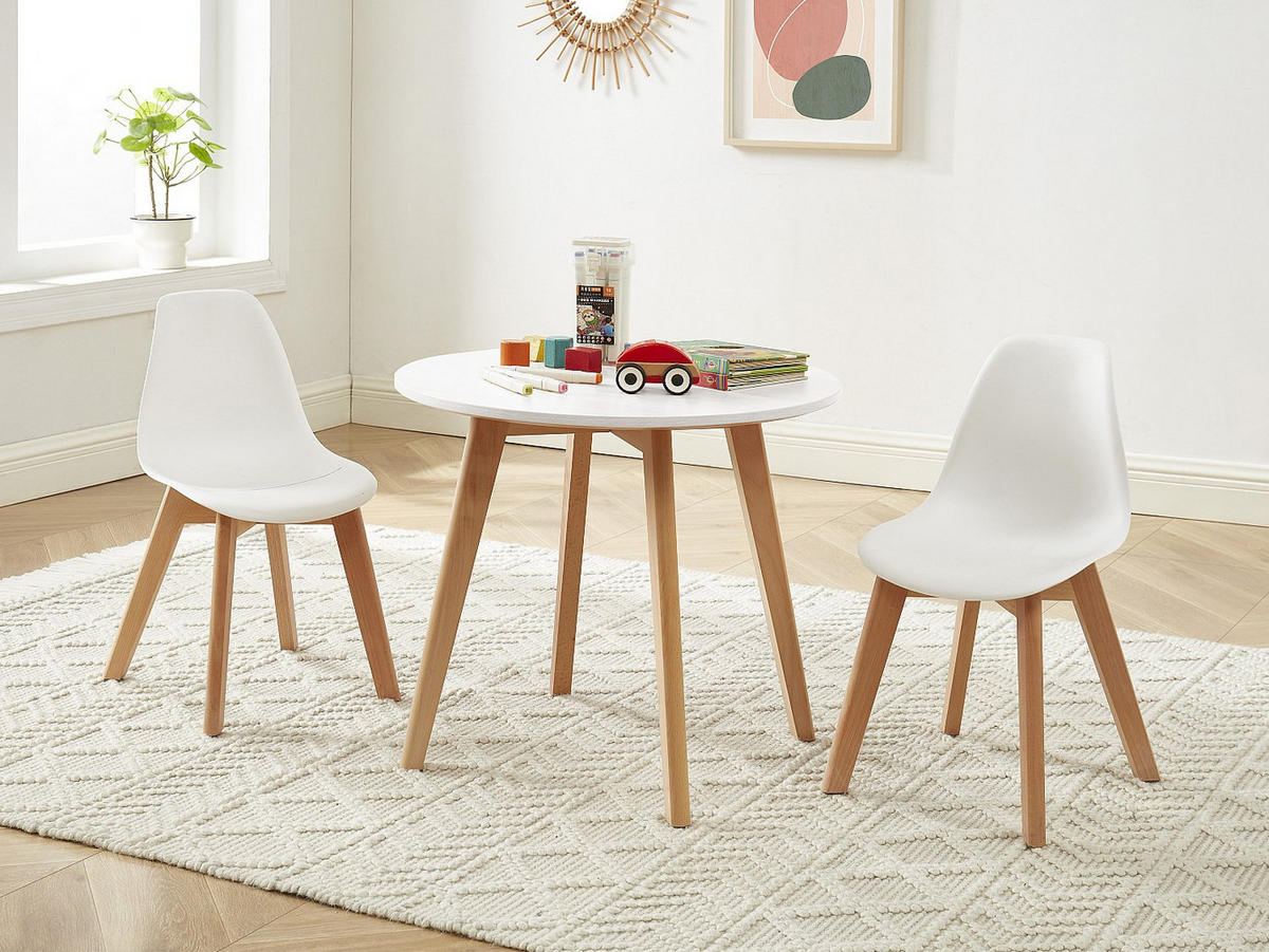 SET aus feststehendem Tisch und Stuhl - 2 Personen - Plastik, Holz, Platte - Weiß - - Weiß, Holz/Holzwerkstoff (60/51/60cm) - Vente-Unique