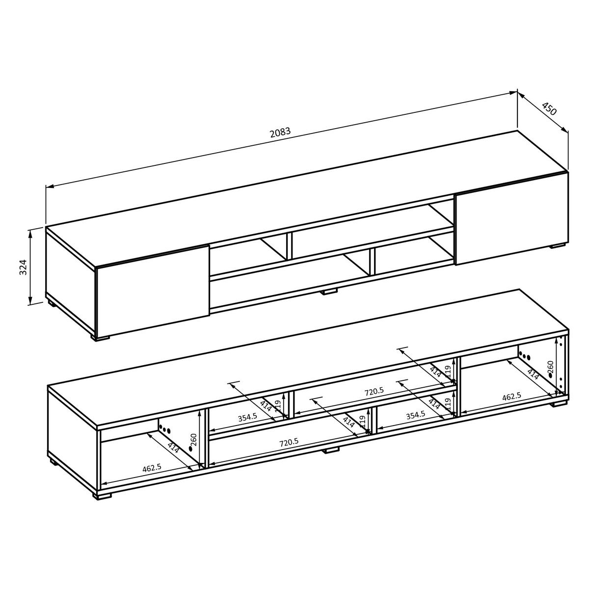LOWBOARD CORRADO 208x45x32 cm mit 2 Türen Schwarz - Schwarz, Holzwerkstoff (208/32/45cm) - MASSENO