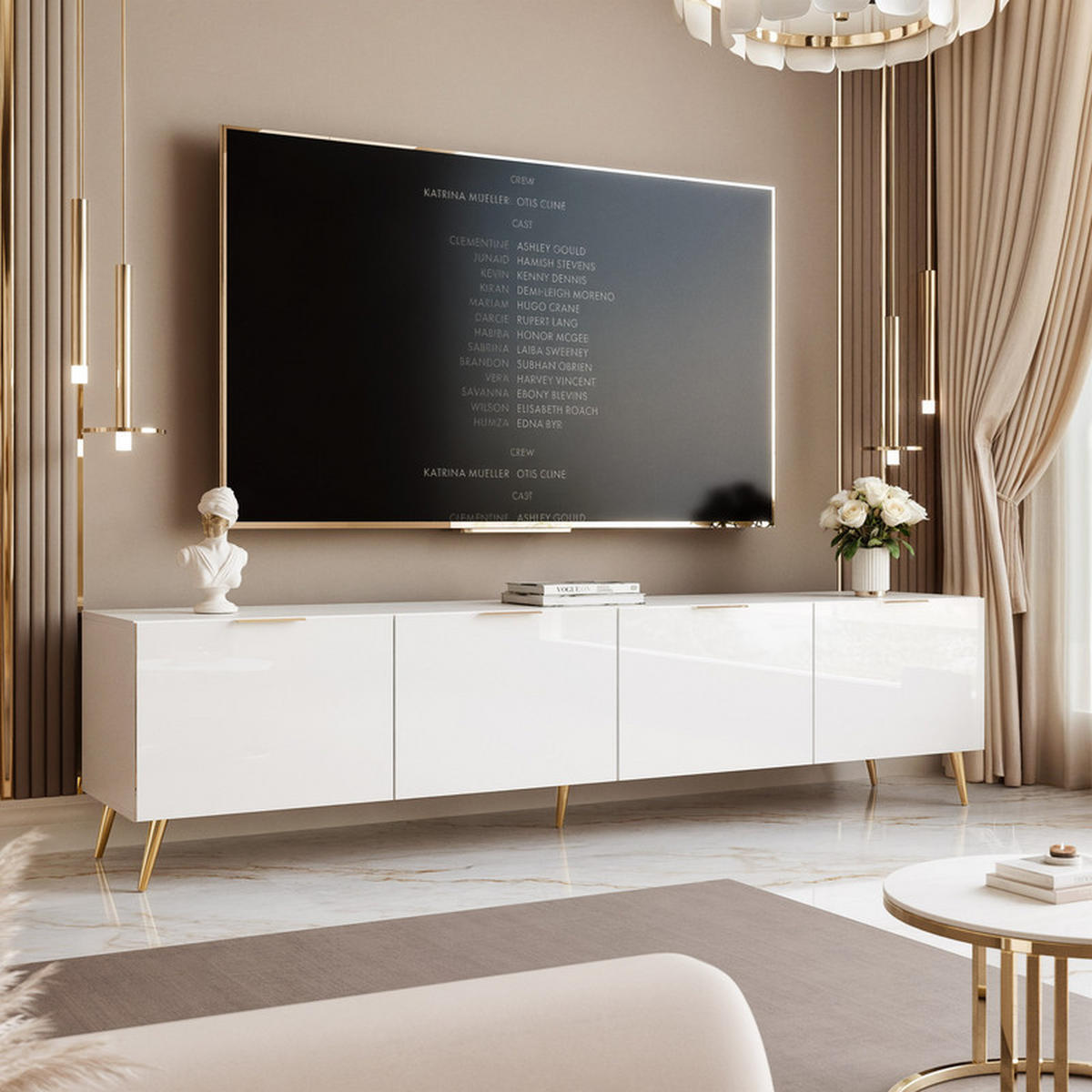 TV-LOWBOARD ANGEL Weiß glänzend stehend mit LED-Beleuchtung 200 cm - Weiß, Holzwerkstoff (200/49/40cm) - Idohome