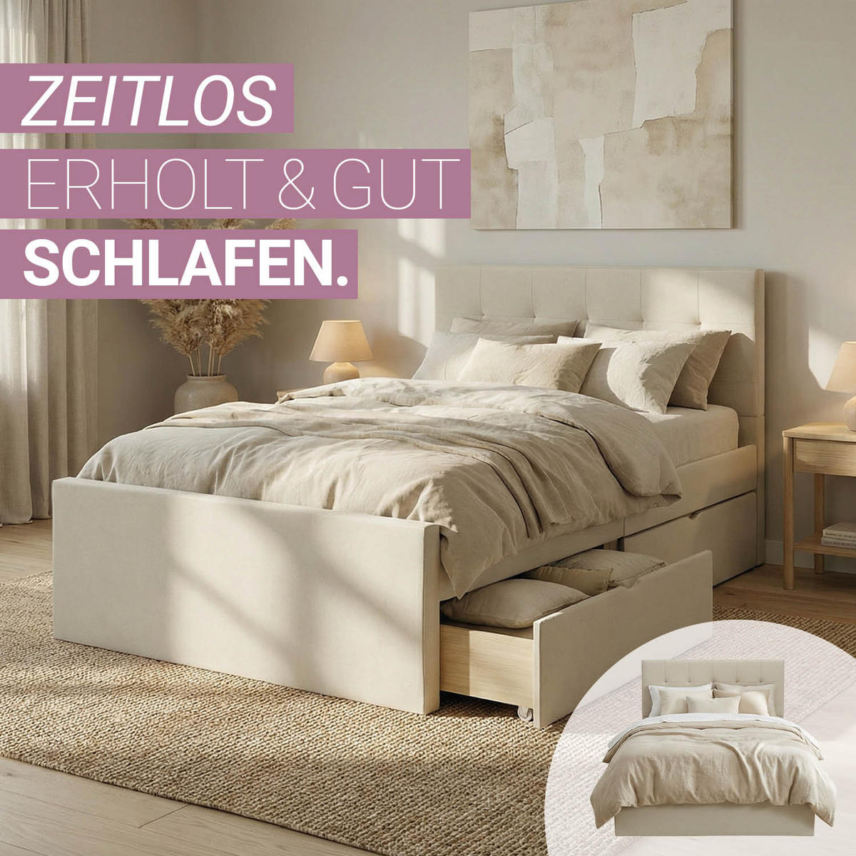 POLSTERBETT mit Stauraum 120/200 cm in Beige + Lattenrost - Beige/Naturfarben, Textil (120/200cm) - Homestyle4u