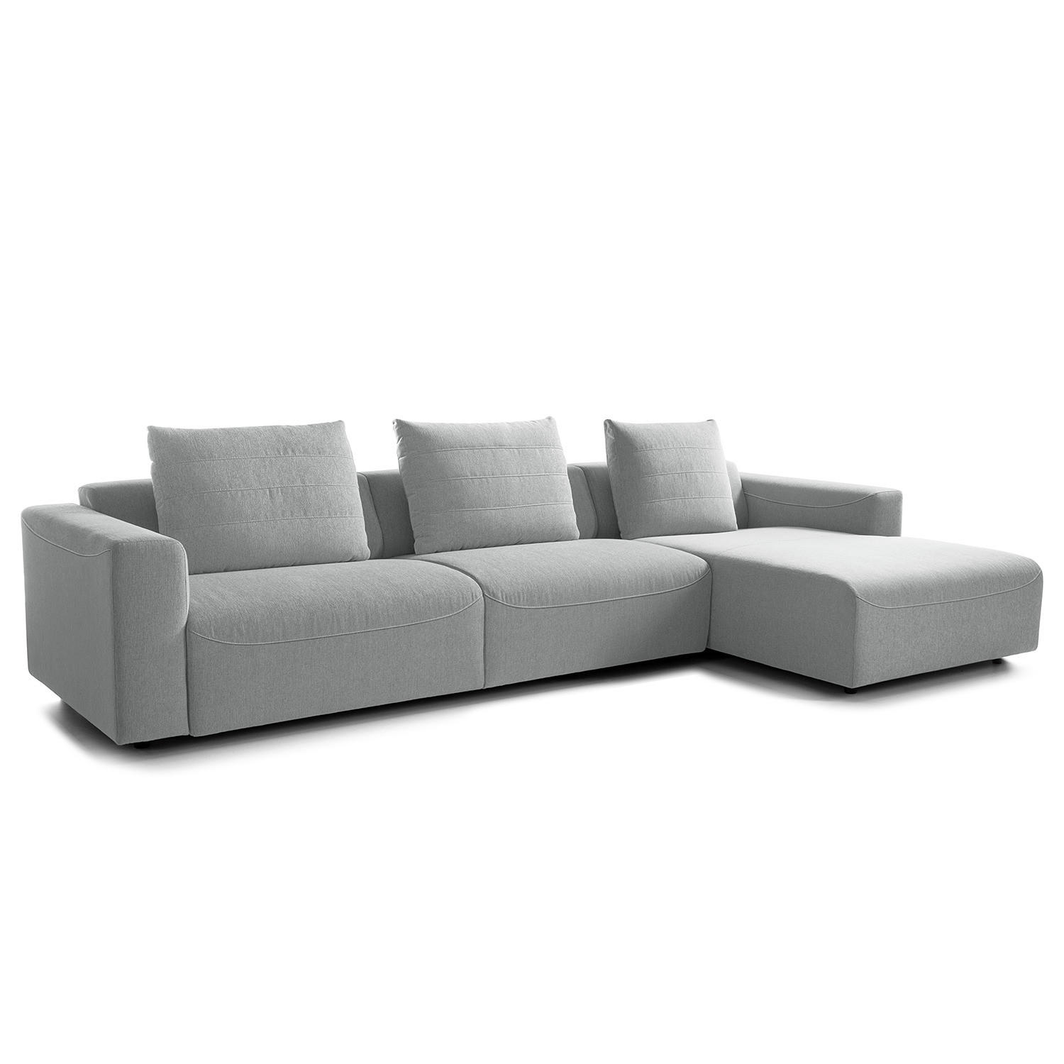 3-SITZER ECKSOFA mit Longchair - Webstoff - Hellgrau/Schwarz, Kunststoff/Textil (320/170cm) - home24
