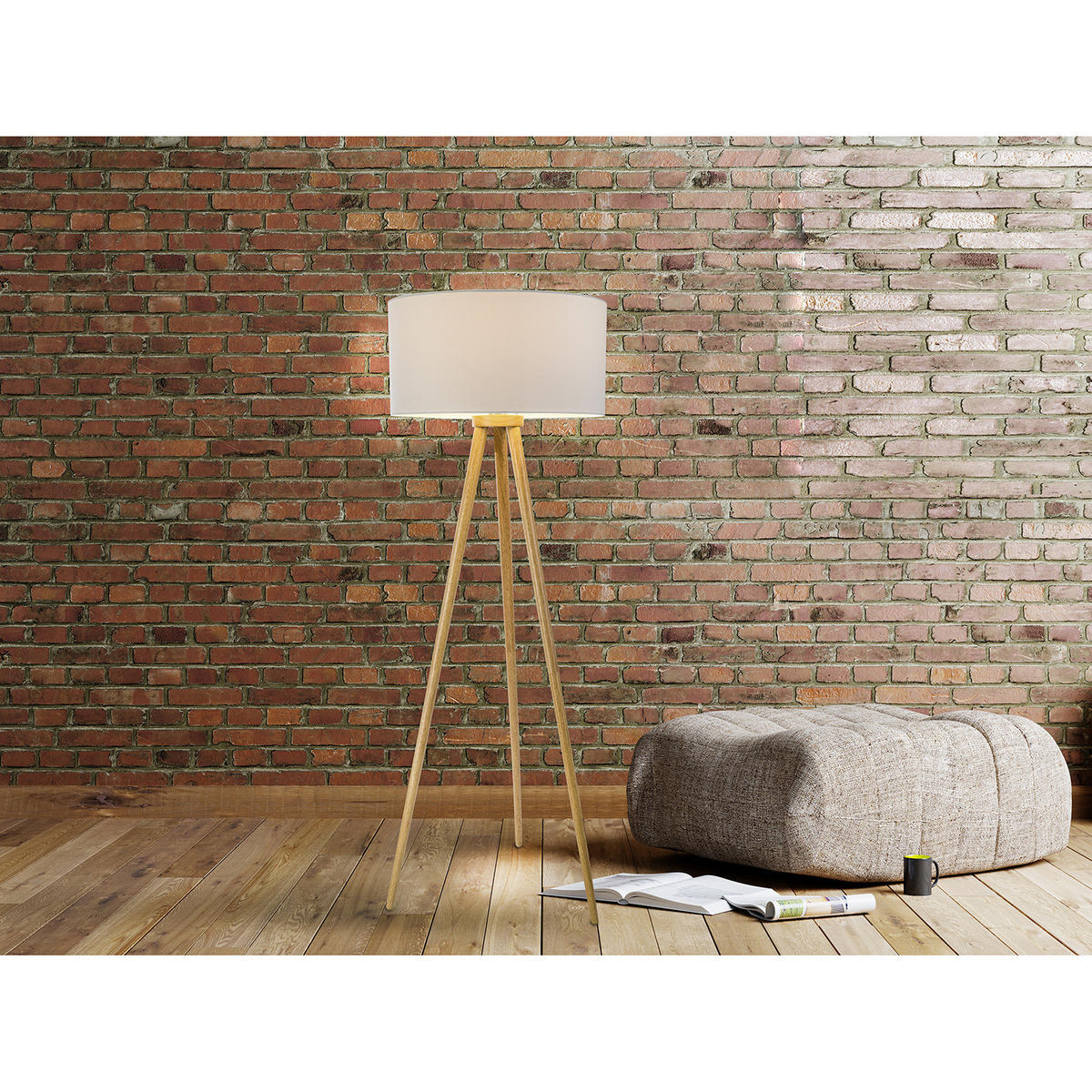 STEHLEUCHTE - Massivholz / Webstoff - 1-flammig - Braun, Holz/Textil (50/50/150cm) - home24
