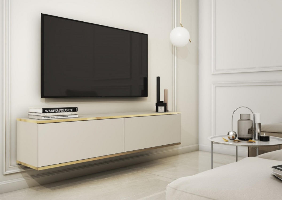 TV-LOWBOARD HÄNGESCHRANK Beige POLO Glatte Front 135 cm - Beige, Holzwerkstoff (135/30/32cm) - Sepro Meble