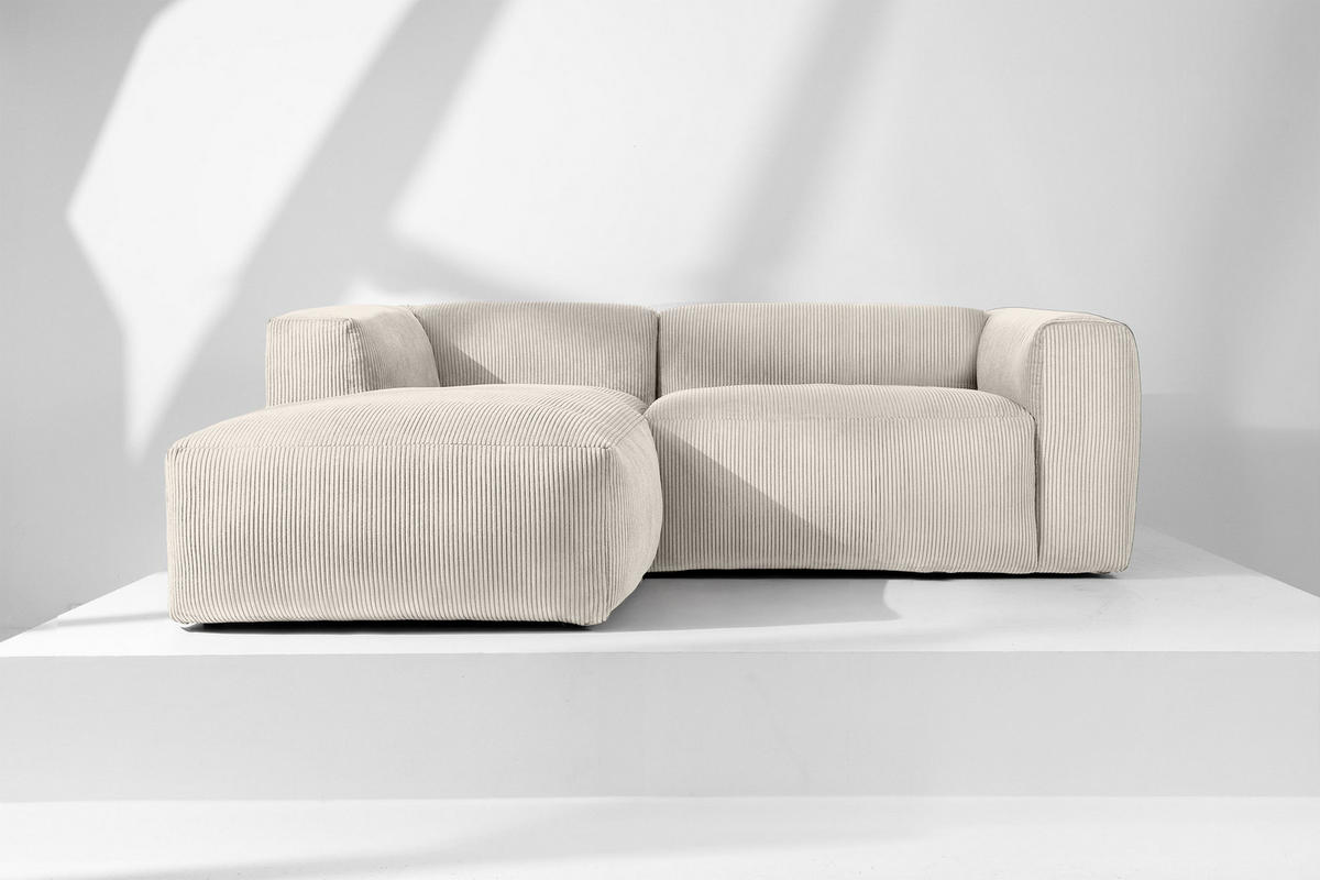 ECKMODULSOFA-LINKS BUFFO 3/4 Sitzer mit extrem weicher Sitzfläche, Kordstoff, cremefarben - Creme, Textil (237/180cm) - KONSIMO®