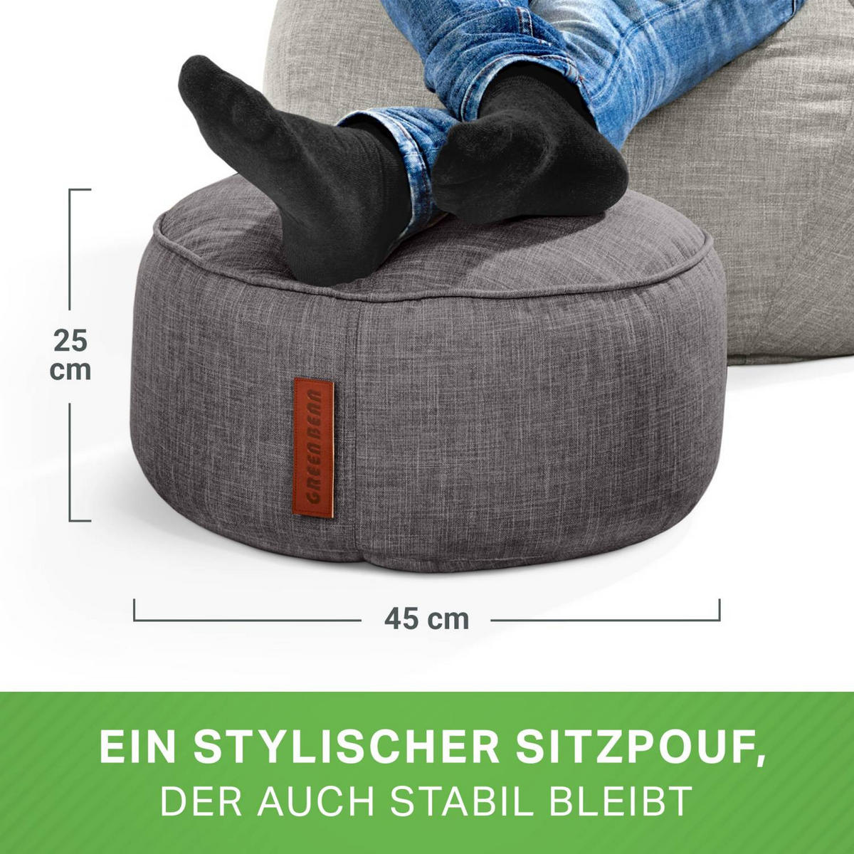 SITZSACK-HOCKER "Home Linen" 45x25cm - Dunkelgrau, Textil (45/25/45cm) - Green Bean