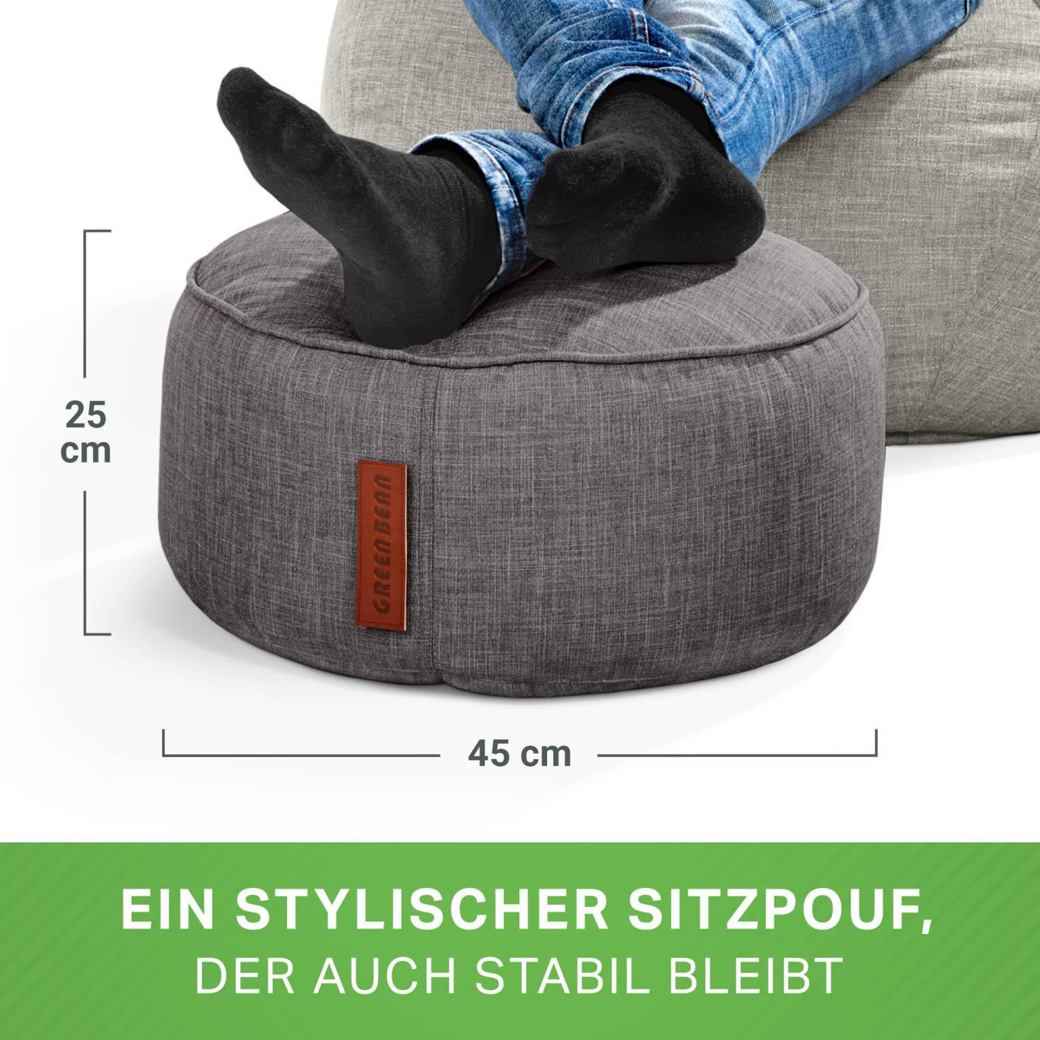 Thumbnail - Green Bean Sitzsack-Hocker, Dunkelgrau, Textil, Füllung: Styroporkugeln, Rund, 45x25x45 cm, Hergestellt in Deutschland, ...