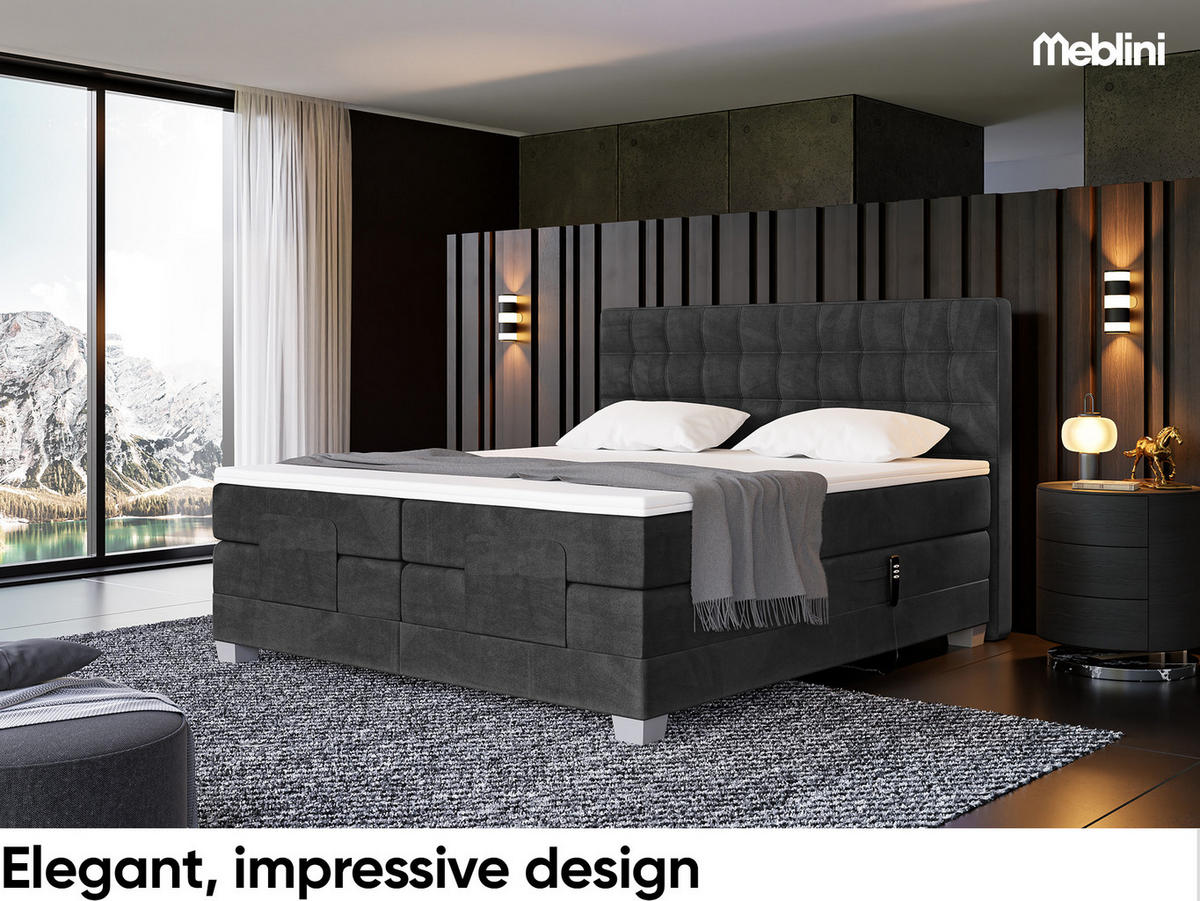 BOXSPRINGBETT Edison - Silberfarben/Schwarz, Textil (180/200cm) - Meblini